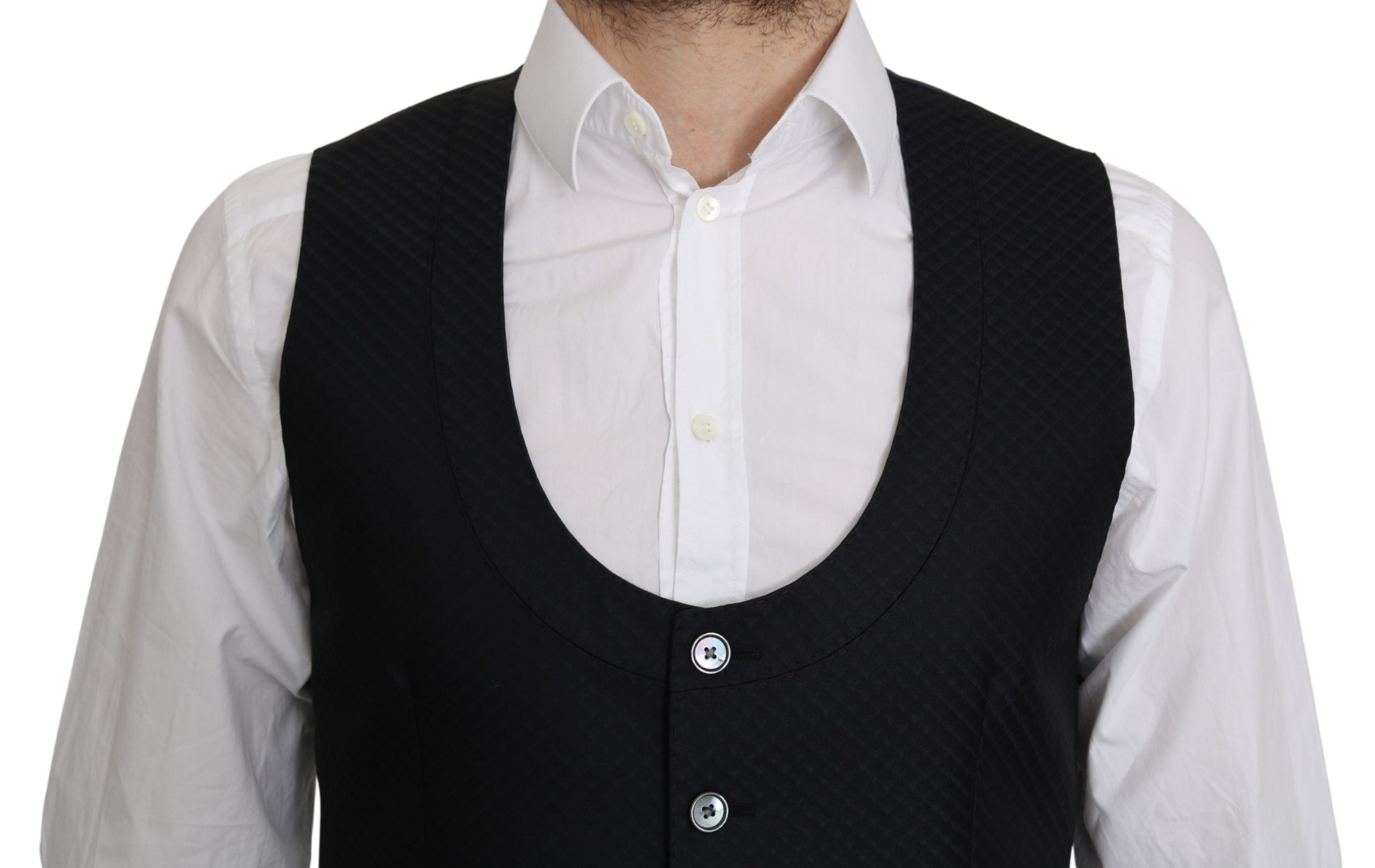 Dolce & Gabbana Mavi İpek Elmas Desenli Ceket Resmi Yelek